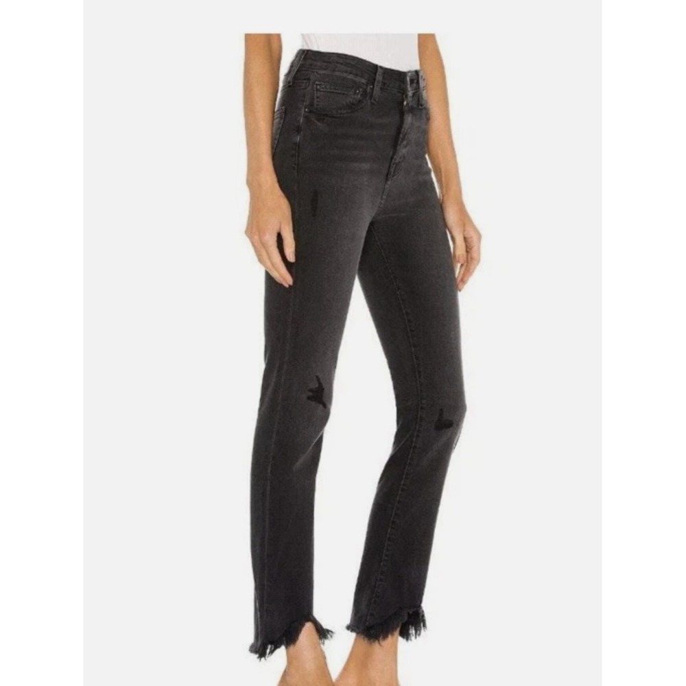 Jonathan Simkhai Standard River High Rise Straight Jeans Black Raw Hem Size 27
